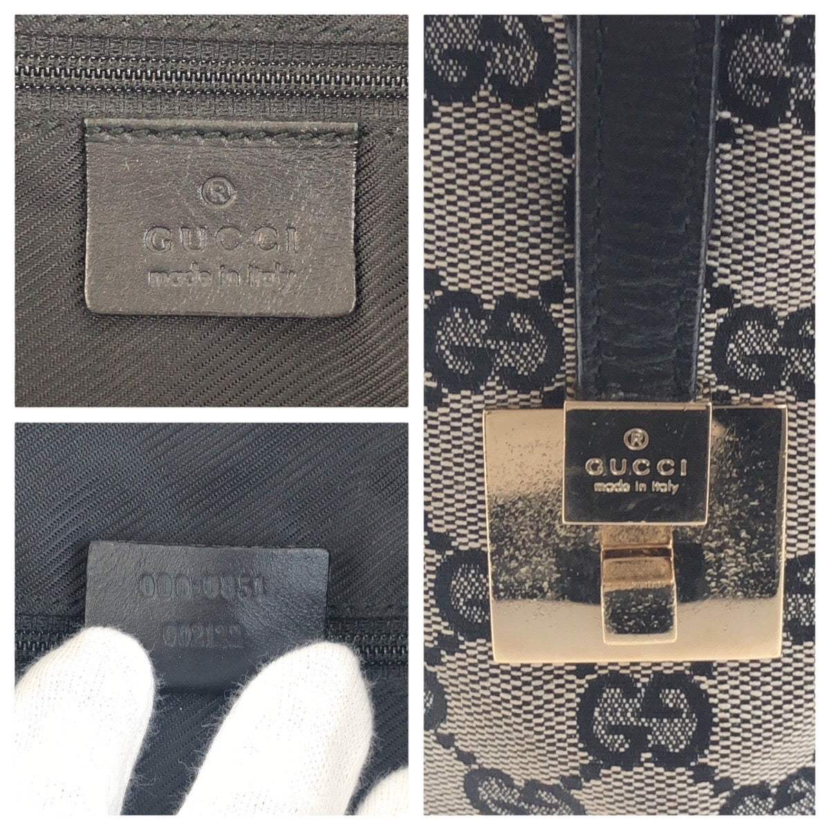 GUCCI Handbag 000 0851 GG canvas Black, Gray, Gold Metal