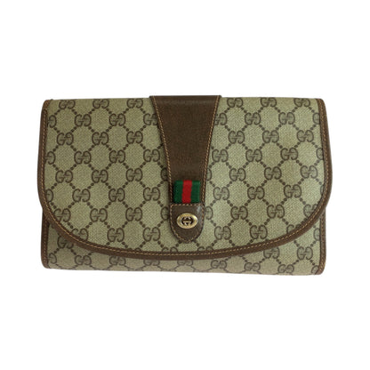 GUCCI Clutch bag 156 01 030 GG Supreme Canvas Beige brown Old Gucci Shelly Line