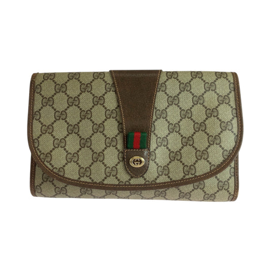 GUCCI Clutch bag 156 01 030 GG Supreme Canvas Beige brown Old Gucci Shelly Line