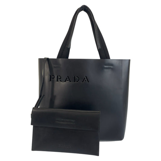 PRADA Tote Bag leather Black black Punching logo