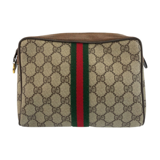 GUCCI Clutch bag 56 01 012 GG Supreme Canvas Beige Brown Gold Metal Sherry Line Old Gucci