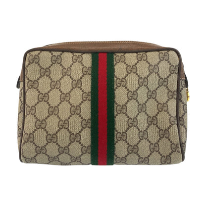 GUCCI Clutch bag 56 01 012 GG Supreme Canvas Beige Brown Gold Metal Sherry Line Old Gucci