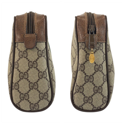 GUCCI Clutch bag 56 01 012 GG Supreme Canvas Beige Brown Gold Metal Sherry Line Old Gucci