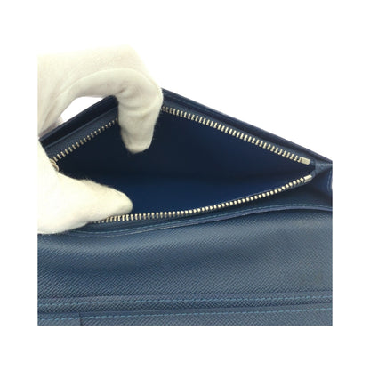 LOUIS VUITTON Long Wallet Purse M30662 Taiga Blue Silver Metal Taiga Portefeuille Braza