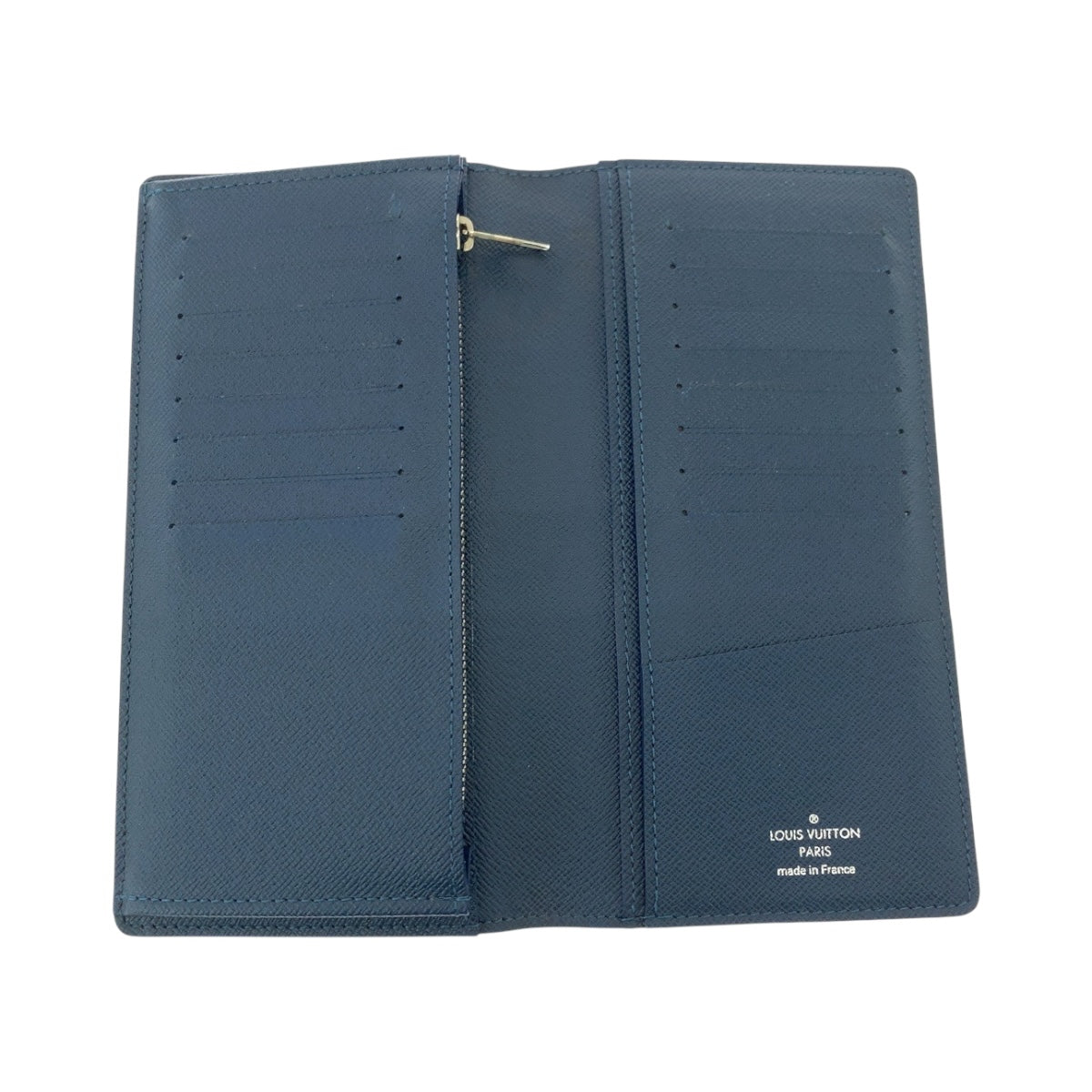 LOUIS VUITTON Long Wallet Purse M30662 Taiga Blue Silver Metal Taiga Portefeuille Braza