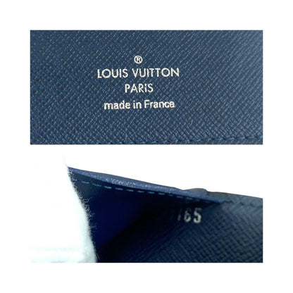 LOUIS VUITTON Long Wallet Purse M30662 Taiga Blue Silver Metal Taiga Portefeuille Braza