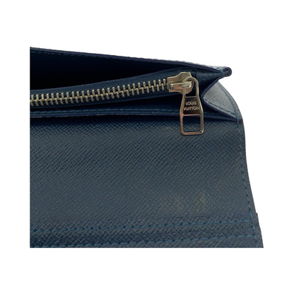 LOUIS VUITTON Long Wallet Purse M30662 Taiga Blue Silver Metal Taiga Portefeuille Braza