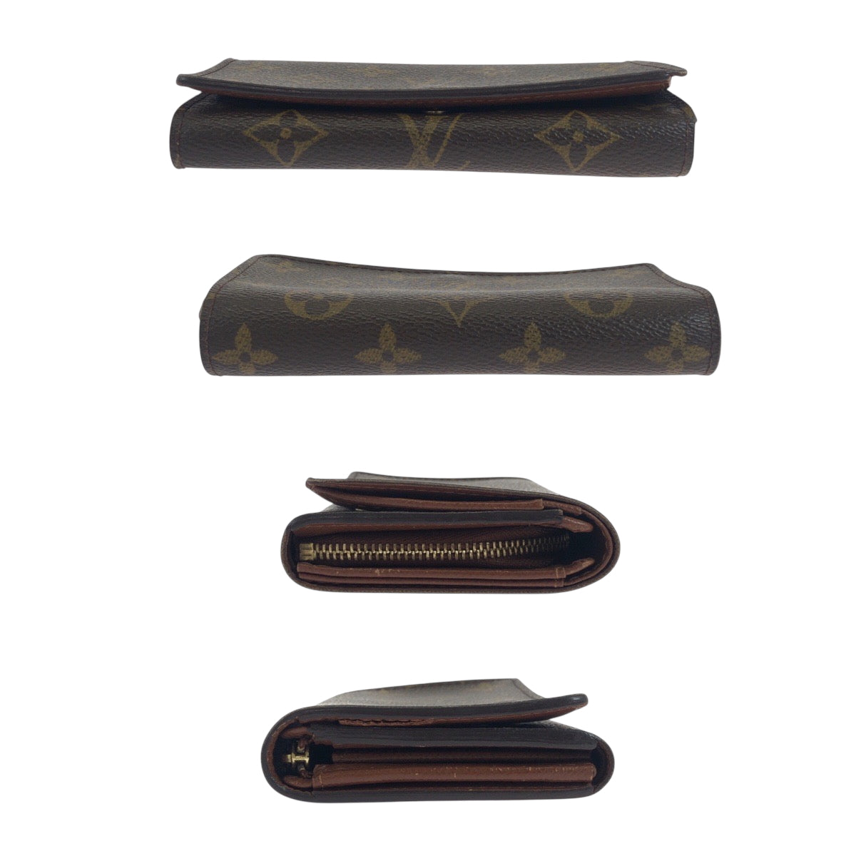 LOUIS VUITTON Bifold Wallet M61736 PVC Dark Brown Gold Metal Monogram Portefeuille Tresol