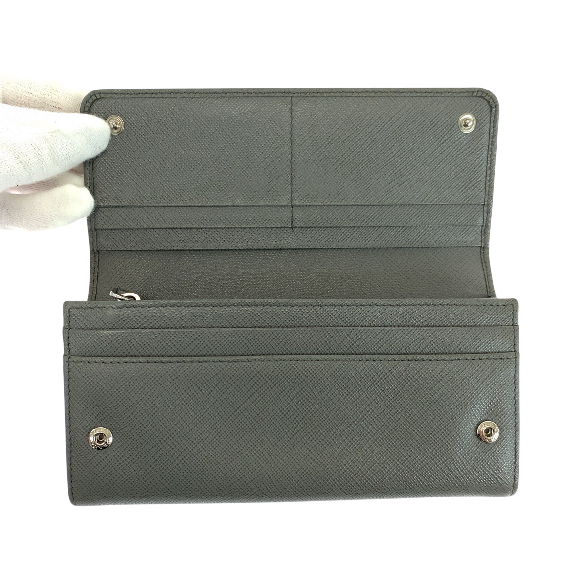 PRADA Long Wallet Purse 1MH132 leather Grey SilverMetal Safiano logo