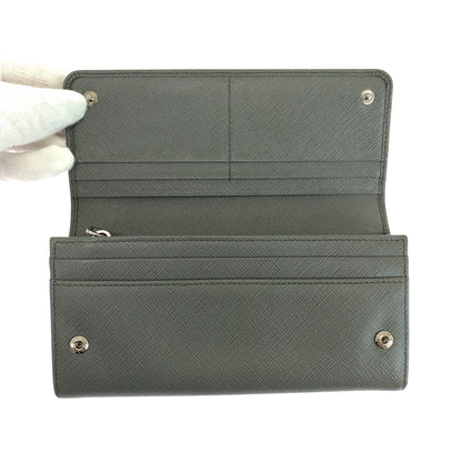 PRADA Long Wallet Purse 1MH132 leather Grey SilverMetal Safiano logo