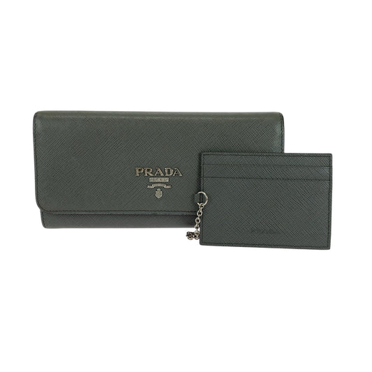 PRADA Long Wallet Purse 1MH132 leather Grey SilverMetal Safiano logo