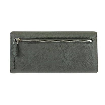 PRADA Long Wallet Purse 1MH132 leather Grey SilverMetal Safiano logo