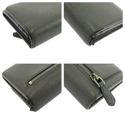 PRADA Long Wallet Purse 1MH132 leather Grey SilverMetal Safiano logo