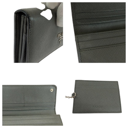 PRADA Long Wallet Purse 1MH132 leather Grey SilverMetal Safiano logo