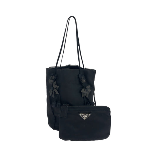 PRADA Tote Bag Nylon Black Silver Metal Tessuto Satin