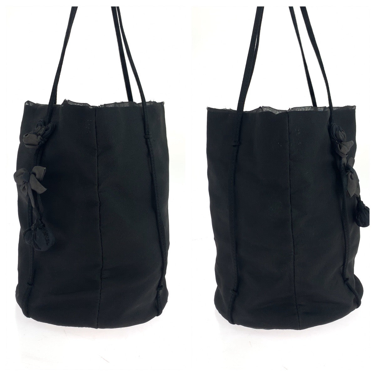 PRADA Tote Bag Nylon Black Silver Metal Tessuto Satin