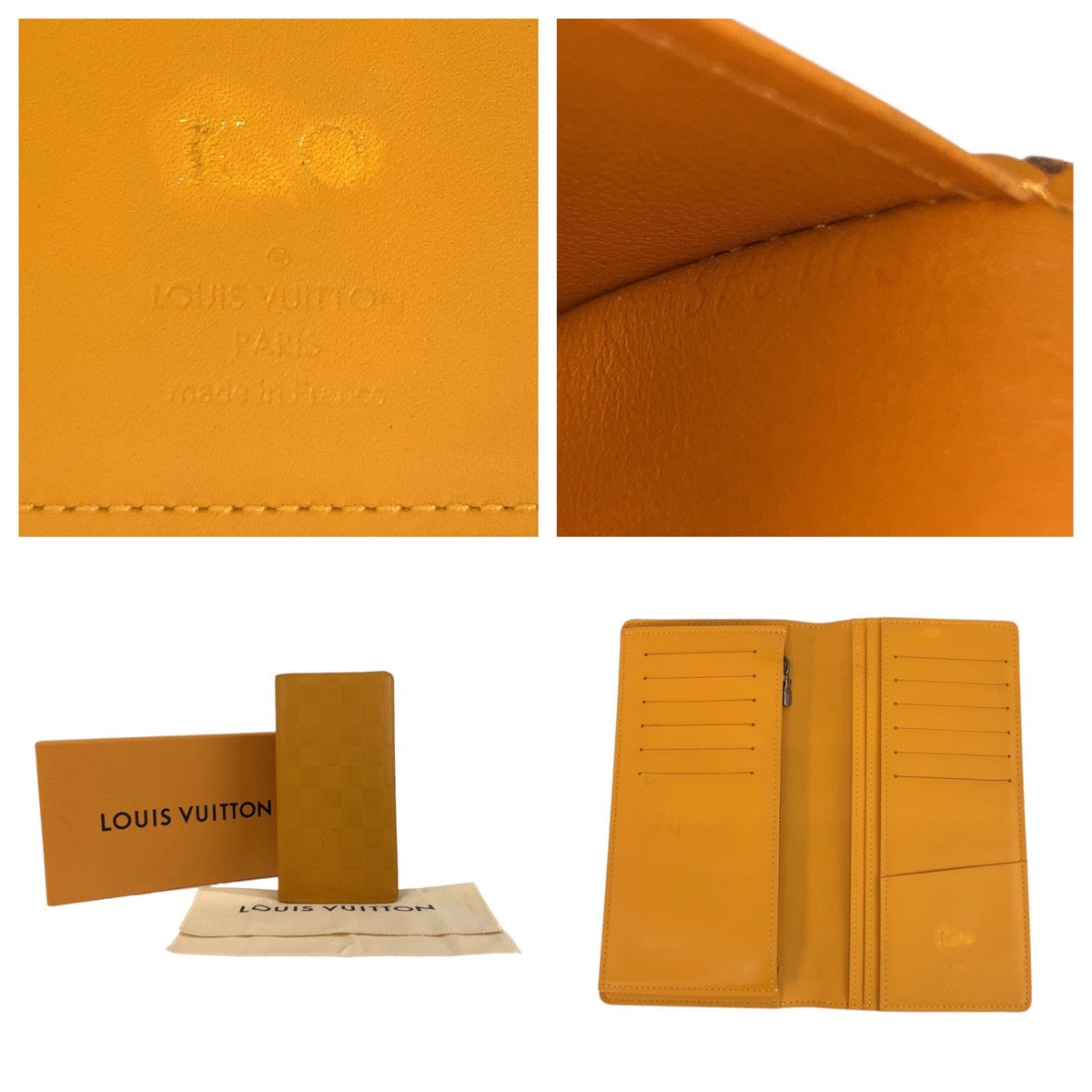 LOUIS VUITTON Long Wallet Purse N63146 leather Solar Yellow SilverMetal Damier Anfini Portefeuille Braza
