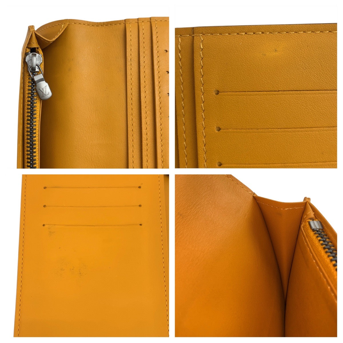 LOUIS VUITTON Long Wallet Purse N63146 leather Solar Yellow SilverMetal Damier Anfini Portefeuille Braza