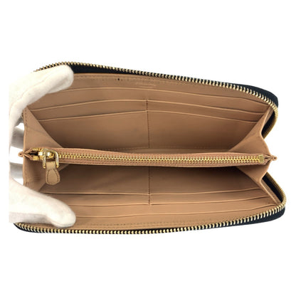 PRADA Long Wallet Purse leather Black Gold Metal logo