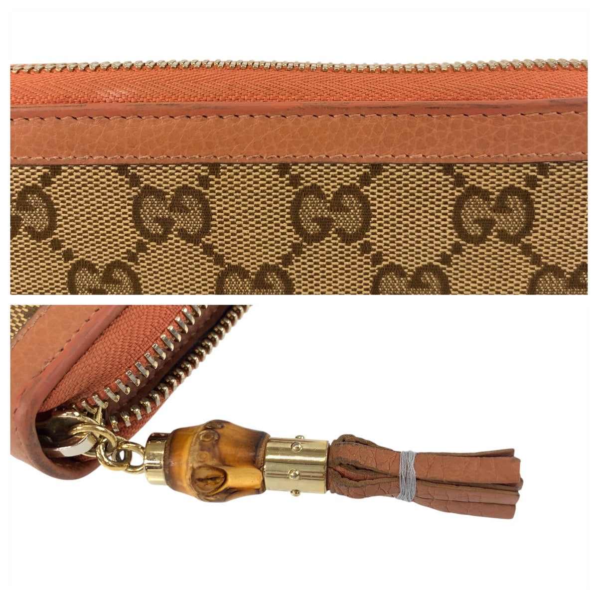 GUCCI Long Wallet Purse 224253 GG canvas Beige Pink Gold Metal Bamboo