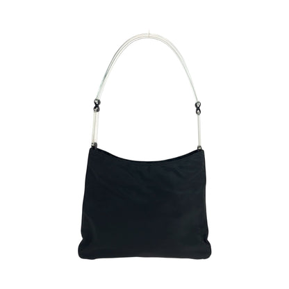 PRADA Shoulder Bag Nylon Black Silver Metal Test Triangle With logo