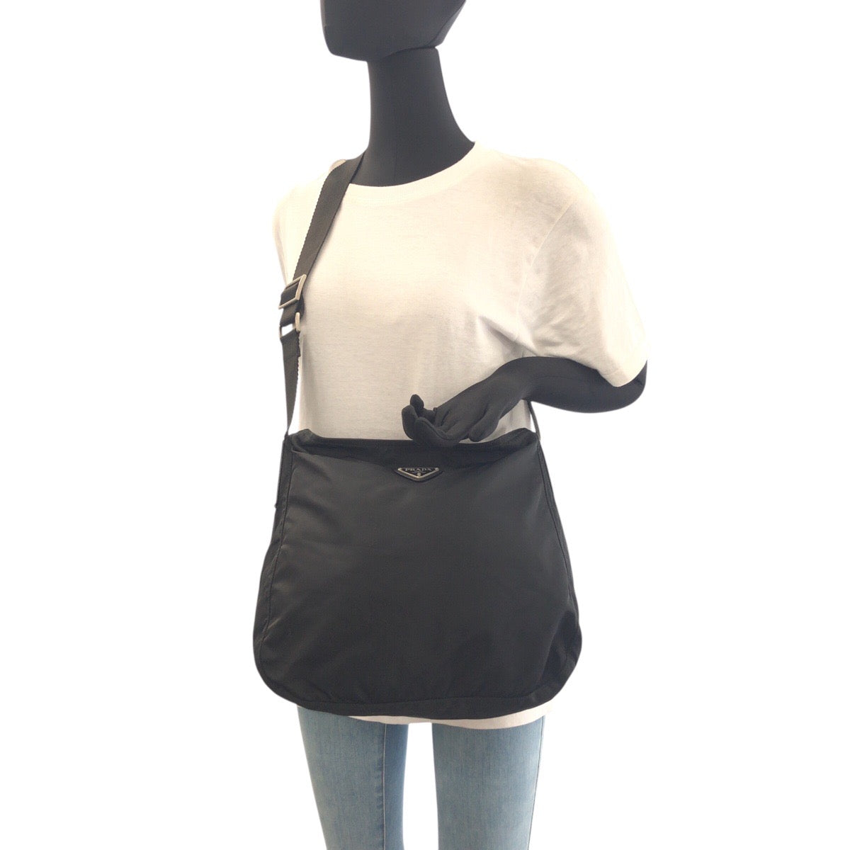 PRADA Shoulder Bag Nylon Black SilverMetal Test Triangle With logo