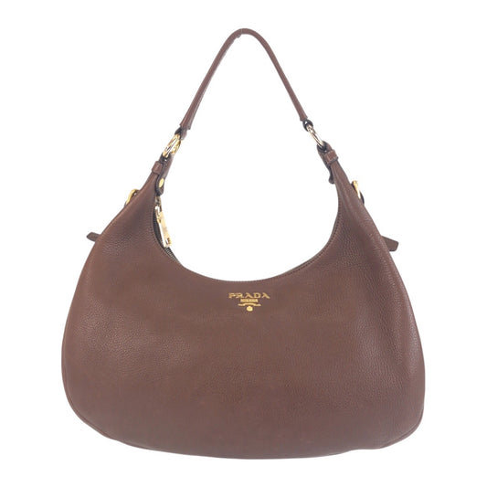 PRADA Shoulder Bag leather Brown Gold Metal Vitterodino