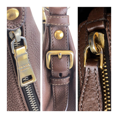 PRADA Shoulder Bag leather Brown Gold Metal Vitterodino
