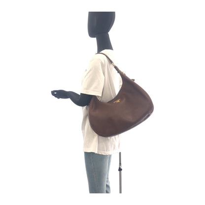 PRADA Shoulder Bag leather Brown Gold Metal Vitterodino