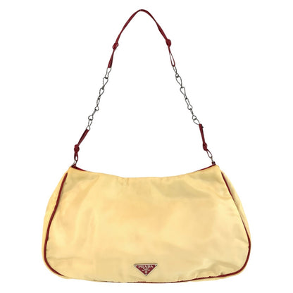 PRADA Shoulder Bag Nylon Beige Red SilverMetal Triangle With logo