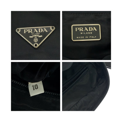 PRADA Shoulder Bag Nylon Black Silver Metal Test Triangle With logo