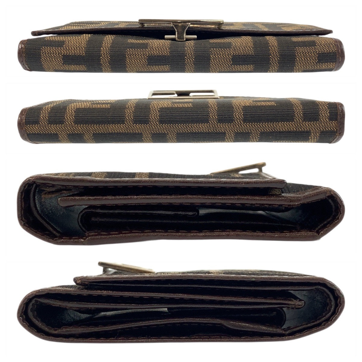 FENDI Tri-fold wallet 07-15829/0-012 canvas Brown Silver Metal Zucca
