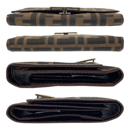 FENDI Tri-fold wallet 07-15829/0-012 canvas Brown Silver Metal Zucca