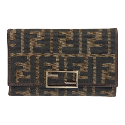 FENDI Tri-fold wallet 07-15829/0-012 canvas Brown Silver Metal Zucca