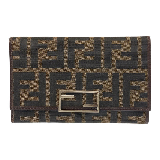 FENDI Tri-fold wallet 07-15829/0-012 canvas Brown Silver Metal Zucca