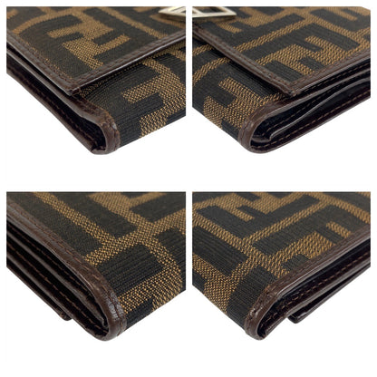 FENDI Tri-fold wallet 07-15829/0-012 canvas Brown Silver Metal Zucca