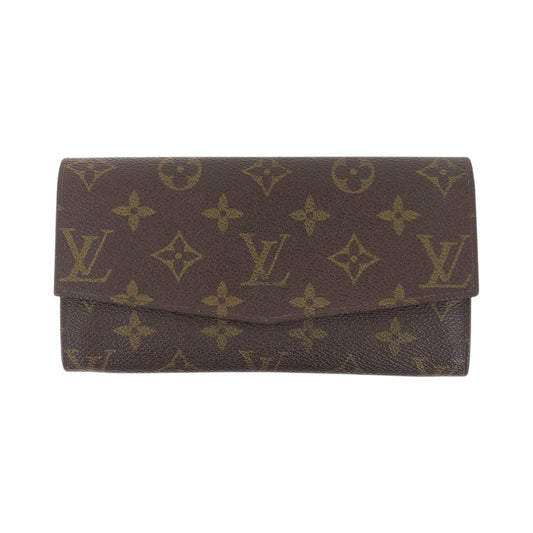 LOUIS VUITTON Long Wallet Purse M61724 PVC Brown Gold Metal Monogram Pochette Porto Monnet Credit