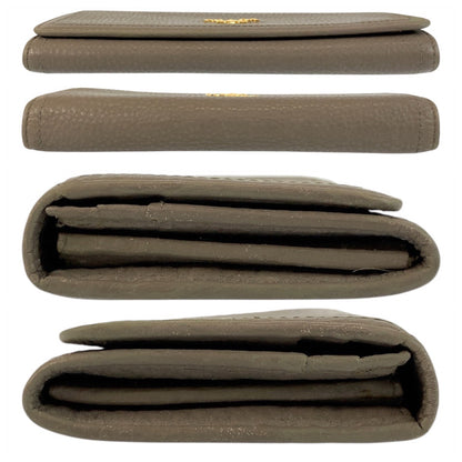 PRADA Long Wallet Purse leather Greige Gold Metal logo