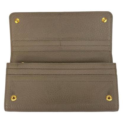 PRADA Long Wallet Purse leather Greige Gold Metal logo