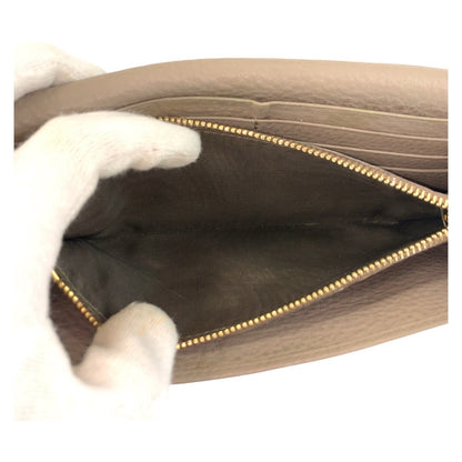 PRADA Long Wallet Purse leather Greige Gold Metal logo