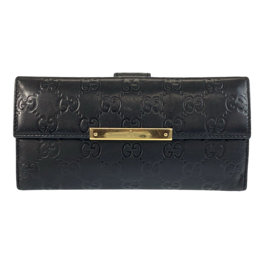 GUCCI Long Wallet Purse 112715 leather Black GoldMetal Guccisima