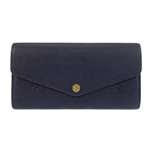 LOUIS VUITTON Long Wallet Purse M62125 leather Navy Gold Metal Monogram Unplant Portefeuille Sarah