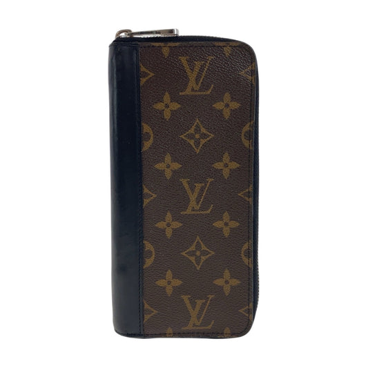 LOUIS VUITTON Long Wallet Purse M60109 PVC Brown Black SilverMetal Monogram macacer Zippy Wallet Vertical