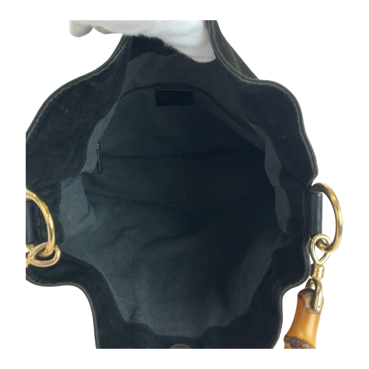 GUCCI Shoulder Bag 001 3638 Suede Black Brown Gold Metal Bamboo