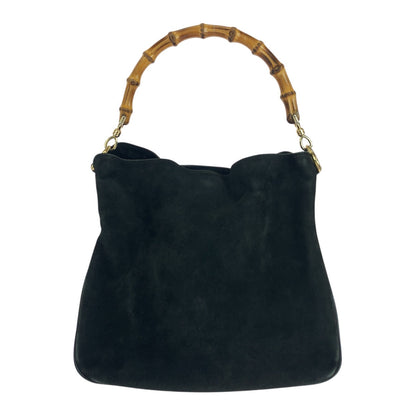 GUCCI Shoulder Bag 001 3638 Suede Black Brown Gold Metal Bamboo