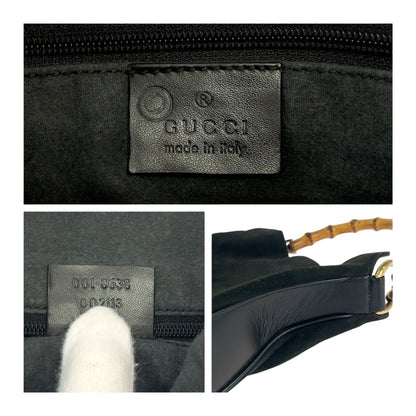 GUCCI Shoulder Bag 001 3638 Suede Black Brown Gold Metal Bamboo