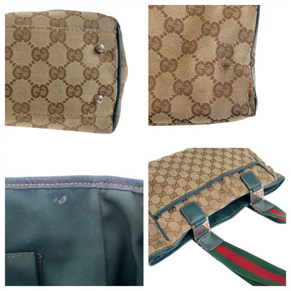 GUCCI Tote Bag 145810 GG canvas Beige Green SilverMetal Sherry line