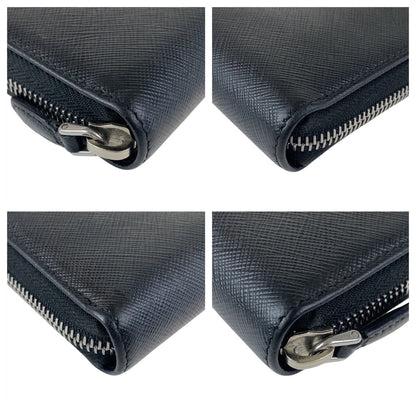 PRADA Long Wallet Purse leather Black SilverMetal Safiano logo