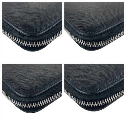 PRADA Long Wallet Purse leather Black SilverMetal Safiano logo