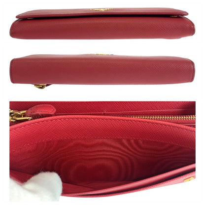 PRADA Long Wallet Purse leather Red Gold Metal Safiano logo